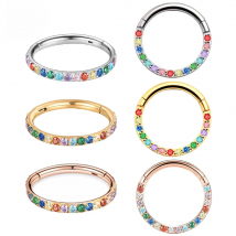 100% G23 Titanium Nose Ring For Women Small Nasal Septum Cartilage Hoop Earring Piercing 16 Grams Front Lnlaid Rainbow CZ Hinge