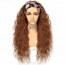 Synthetic Headband Wig for Women Kinky Curly Long Brown #30 Color Daily Wedding Party Travel Holiday Easy Wear Hair 2 Free Bands