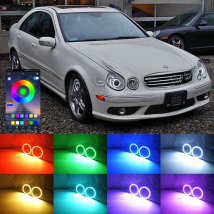 For Mercedes Benz C CLASS W203 RF Remote Bluetooth-Compatible APP Ultra Bright Multi-Color RGB Led Angel Eyes Kit Halo Rings