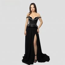 Thinyfull Chiffon/Satin A-line Prom Dresses Off Shoulder Sweetheart Evening Dress Crystal Dubai Gown robes de soirée Customized