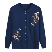 Flower Printing Knitwears Grandma's Spring Autumn Sweater Coat Middle-Aged Mother Cardigan Embroidered Knitting Top For Women