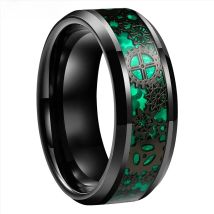 2 Colors Opal 8mm Black Tungsten Carbide Rings Mechanical Gear Wheel Inlay Wedding Band Beveled Edges Polished Comfort Fit