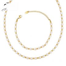 Joolim Jewelry Wholesale No Fade Baroque Natural Freshwater Pearl Rice Bead Clavicle Chain Stainless Steel Necklace For Women