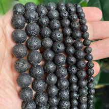 Natural Black Volcanic Lava Stone Round Loose Beads For Jewelry Making DIY Bracelet Accessories 15" Strand 4/6/8/10/12/14mm