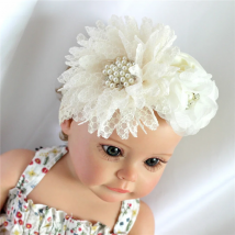Baby Birthday Headband Photo Props Headwear Chiffon Flower with Diamond Lace Wide Headband for Baby Girls Headwrap Infant Turban