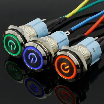 Metal push button switch with light 16mm flat head self-reset Momentary 5V 12V 24V 220V Push Button waterproof LED metal switch