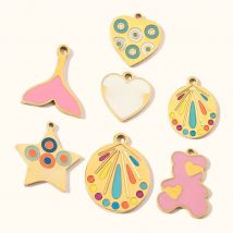 3pcs/Lot Heart Fish Bear Enamel DIY Earrings Charms Female Knot Musical Note Neaclace Pendant Steel 14K Gold Color Jewelry