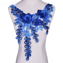 Blue Flower Neckline Collar Decorate sewing Accessorie Embroidery Dress Motif Blouse lace Fabric Applique Sewing Supplies
