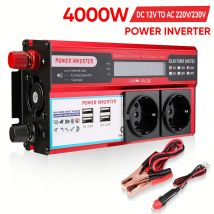 Convertitore di potenza da 4000 W Trasformatore da 12 V a 220 V Display a LED Presa UE Convertitore 4 USB Ricarica rapida per telefono Laptop Auto