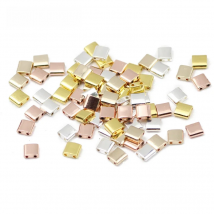BTFBES Flat Square Hematite Double-hole Rose Gold Color Natural Stone 5x5mm Loose Beads For trendy Jewelry bracelet Making Diy