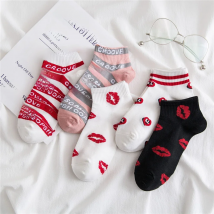3 Pairs Chic Women Summer Red Lips Love Heart Funny Lettered Socks Hipster Sport Short Ankle Sokken Preppy Style College Fashion