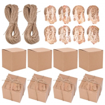 10/20/50pcs Paper Pillow Candy Box Kraft Paper Square Candy Box With Thank You Tag For Baby Shower Birthday Wedding Party Decor