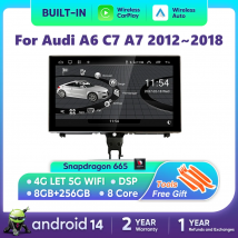 Android 14 Carplay Samochodowy Odtwarzacz Multimedialny Dla Audi A6 C7 A7 2012 ~ 2018 Ekran Dotykowy 4G Muzyka Stereo GPS Navi 8+256GB Auto Radio