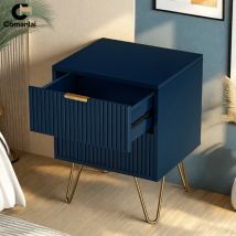 Comò classico Comanlai, comodino con 2/3 cassetti, mobile contenitore per soggiorno, MDF+truciolato, blu scuro