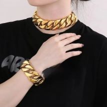 24mm 31mm Punk Gold Color Curb Cuban Chain Necklace Bracelet Men Women Hiphop Stainless Steel Bike Biker Necklace Choker Jewelry