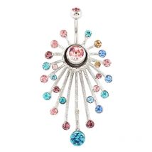 Body jewelry women Multi-color stones flower belly button ring 14G Stainless Steel navel bar body piercing fashion jewelry