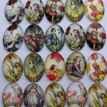 Onebeading 18x25mm 30x40mm Random Mixed Retro Angel Girl Flower Oval Glass Cabochon Dome Cameo Pendant Settings K02134