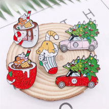 Cartoon Christmas Gift Tree Car Cup Sock Coffee Enamel Brooch Alloy Badge Denim Clothes Backpack Pin Cute Sweet Woman Jewelry