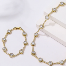 HECHENG, CZ Heart Tennis Link Chain Bracelet Necklace For Women Birthday Gifts Iced Out Bling CZ Paved Love Heart Sweet Bracelet