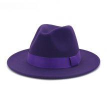 HOAREE Purple Wool Felt Jazz Fedora Hats Men Women Wide Brim Sombrero British Style Trilby Formal Panama Cap Solid Dress Hat