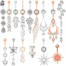 1pc Flower Butterfly Dangled Belly Button Rings Navel Piercing 14G Stainless Steel CZs Crystal Opal Ombligo Woman Body Jewelry