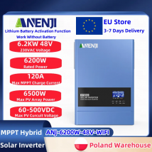 ANENJI 6.2kW Hybrydowy Inwerter Solarny 48V Off Grid 220V Inwerter Wbudowany Kontroler Ładowania Solarnego MPPT 120A PV 60-500VDC z Wifi