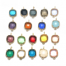 10PCS 9x14MM High Quality Champagne Gold Color Brass and Glass Square 2 Holes Connect Charms Pendants Diy Jewelry Accessories