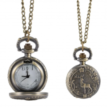 Fashion Vintage Retro Quartz Pocket Watch Alloy Deer Carving Sweater Chain Necklace Pendant Clock Gifts LL@17