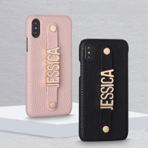 Handmade Leather Phone Case with Holding Strap Custom Name Personalized Wristband iPhone16 15 14 13 12Pro Max 16 14 15Plus Cover