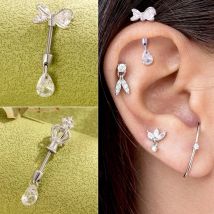 1pc Vertical Post Helix Piercing Crown Bow Carousel Earrings Titanium Steel CZ Cartilage Helix Stud Body Piercing Jewelry Gifts