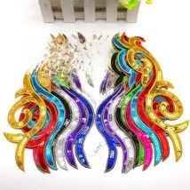 1 Pair Sequined Flower Appliques Iron On Gold Embroidery Patches Mirror Pair Paillette Multicolor Flower Trims 23*6cm