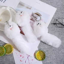 Cute White Fluffy Fur Pompon Fox Keychain For Women Girls Plush Toy Key Ring On Bag Female Jewelry Party Gift