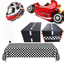 1set 137x274cm Black White Tablecloths Racing Car Motorcycle Theme Party Dispossible Plastic Tablecover Birthday Party Supplies