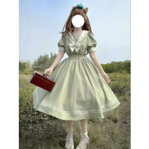 Japanese Soft Sister Cute Lolita Dress Women Sweet Puff Sleeve Slim Student Dresses Party Retro Girls Bow Salior Collar Vestidos