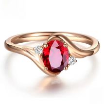HuiSept Elegant 925 Silver Jewelry Ring for Female Oval Shape Ruby Zircon Gemstones Rose Gold Open Rings Wedding Party Ornanmet