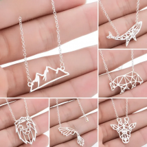 Simple Stainless Steel Mountain Necklaces for Women Daily Jewelry Cute Animal Whale Giraffe Lion Pendant Necklace Collier Femme
