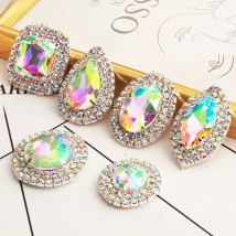 RESEN Flatback Rhinestone Buckle Appliques Sliver Claw Sew-on Crystal AB Rhinestone Buttons for Diy Wedding Dresses Decorations