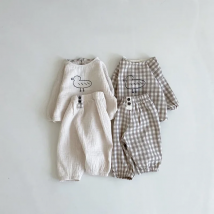 Infant Newborn Baby Girls Boys Spring Autumn Cute Cartoon Pattern Clothes Set Long Sleeve Tops + Cotton Linen Solid Pants 2Pcs