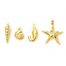 2pcs New Brass Charms Gold Color Ocean Shell Lobster  Star Fish Clear Cubic Zirconia Pendants DIY Necklace For Women Jewelry