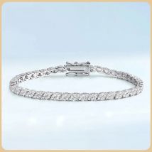 EWYA 2025 New In Rhombus Shape Full 1.2mm D Color Moissanite Tennis Bracelet For Women 925 Silver Diamond Link Chain Bracelets