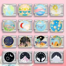 URING Moon Star Sun Mountain Ocean Beach Italian Charm Link Fit 9mm Stainless Steel Bracelet Jewelry Making DIY Beads