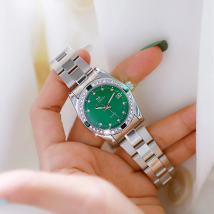 Brand Watch for Women Middle East Luxury Gold Blue Green Rhinestone Waterproof Steel Strap Calendar Quartz Watches with Box
