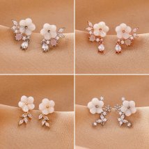 2024 Korean New Exquisite Shell Flower Water Drop Earrings Fashion Temperament Small Versatile Earrings Women's Jewelry