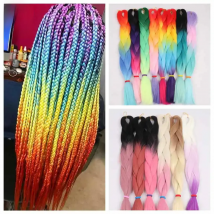 Luxury 2 3 4 Tone Rainbow Colored CELEDON GREEN Denim Blue  Jumbo Braids 24" 60cm Synthetic Ombre Henlon Braiding Hair