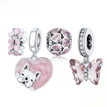 Bamoer 925 Sterling Silver Flower Charms Cherry Blossom Heart Animal Pet Beads For Women Fit DIY Bracelet Necklace Jewelry Gift