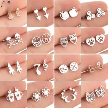 Minimalist Stainless Steel Dog Paw Stud Earrings For Women Fashion Compass Skull Spider Web Earings Chemistry Atom Studs Gifts