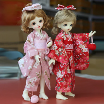 1/6 Bjd Doll Kimono Clothes Floral Skirt Pink Red Bathrobe Suit Doll Hairpin Accessories For 1/6 Yosd Doll, 12 Inhc 30cm Doll