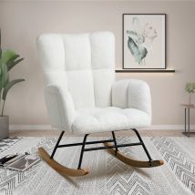 COMHOMA Rocking Chairs with Footstool Comfy Teddy Fabric Armchair with High Backrest Lounge Chair for Adults Living Room Bedroom