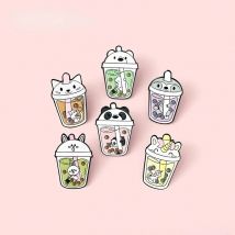 Cute Bubble Cat Penguin Boba Tea Enamel Pins Tapioca Milk Tea Lapel Pin Animal Badges Bag Kitty Brooches for Gift Wholesale