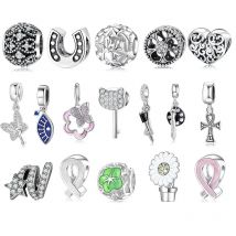 Authentic 925 Sterling Silver Heart-shaped Flowers Ribbon Butterfly Pendants Beads Jewerly Making Fits Original Bracelet DIY